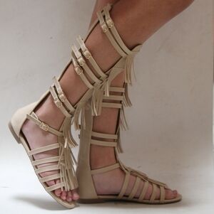 New Beige Fringe Western Tall Gladiator Sandals